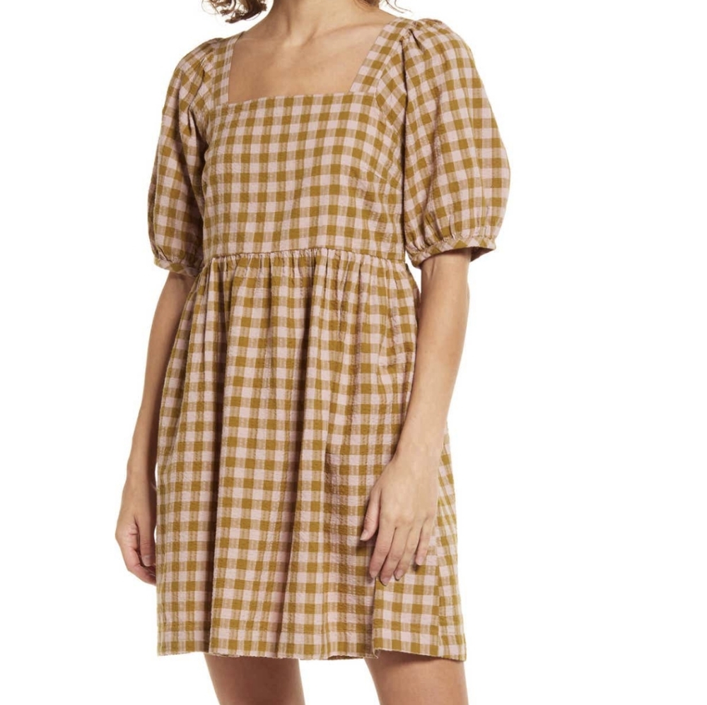 Madewell Brown and Cream Checkered Dress